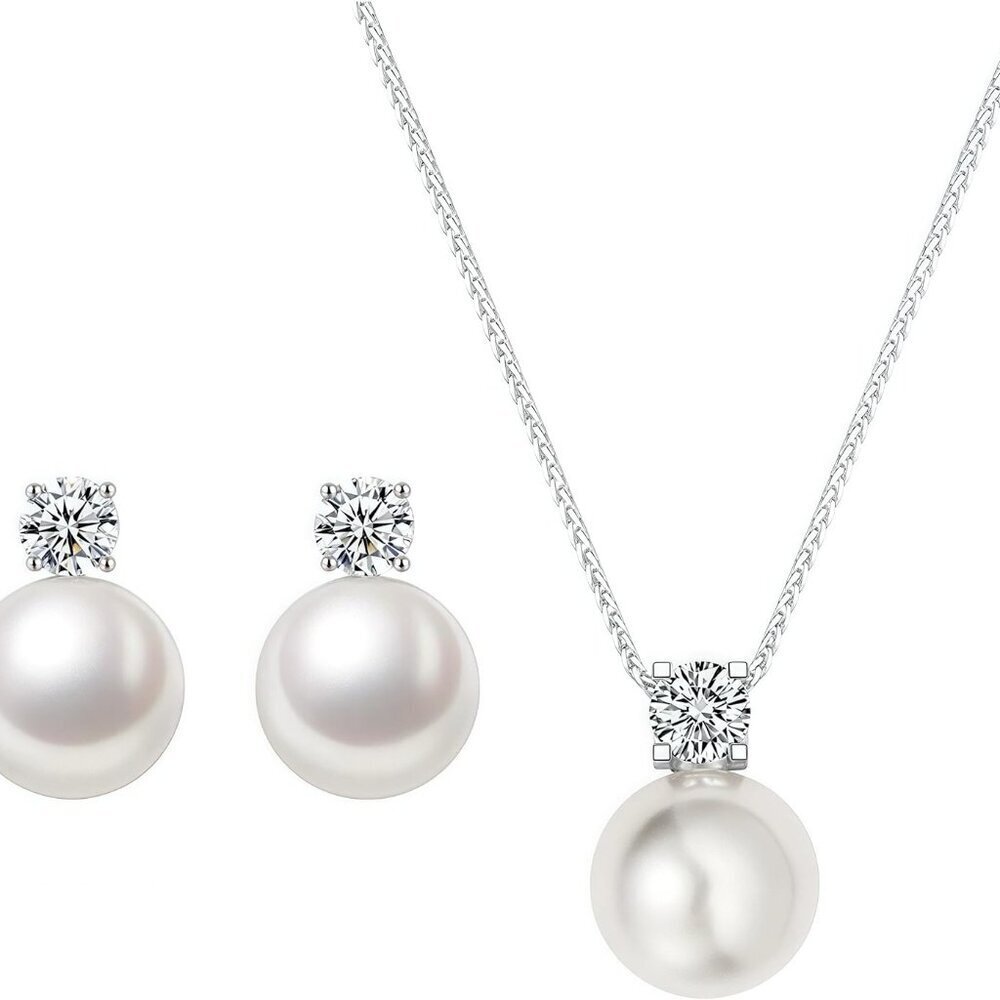 Pearl Earrings Necklace Set Silver Faux Pearl Hypoallergenic for Women